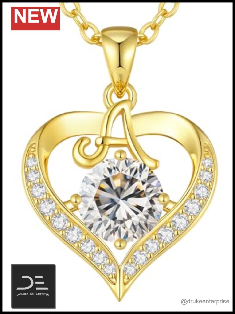 925 Sterling Silver 18K Gold Plated Moissanite Initial Love Heart Pendant